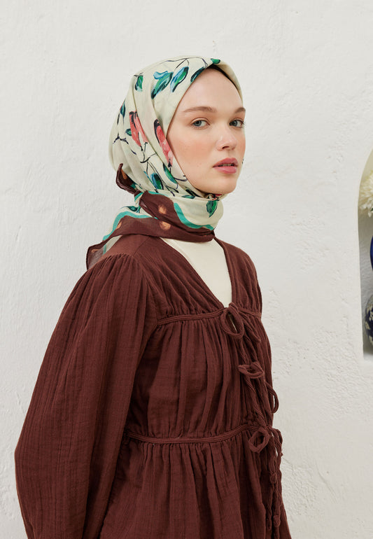 Gülkurusu Bridget Desen Pamuk Vual Eşarp