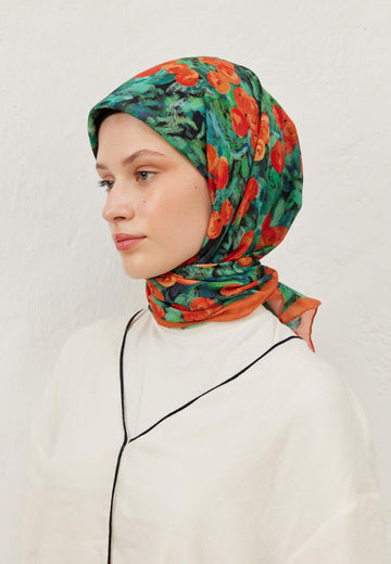 Siyah Peach Garden Desen Pamuk Vual Eşarp
