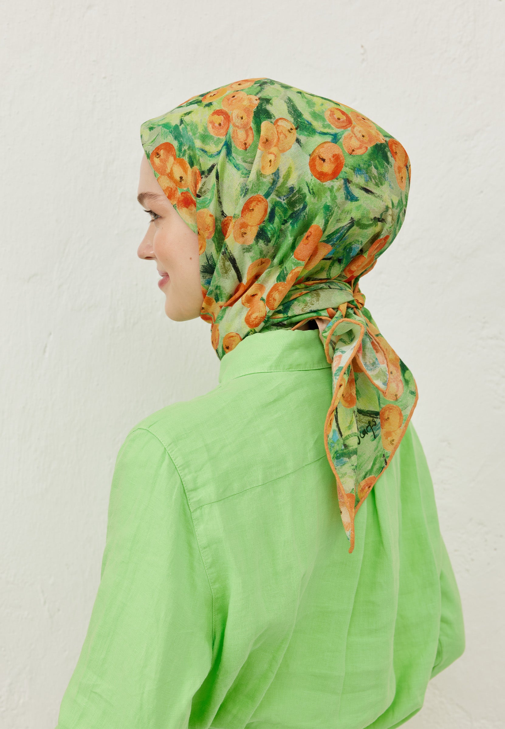 Şeftalı Peach Garden Desen Pamuk Vual Eşarp