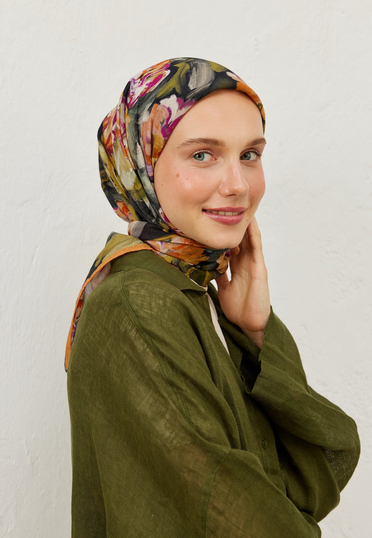 Şeftalı Lavinia Desen Pamuk Vual Eşarp