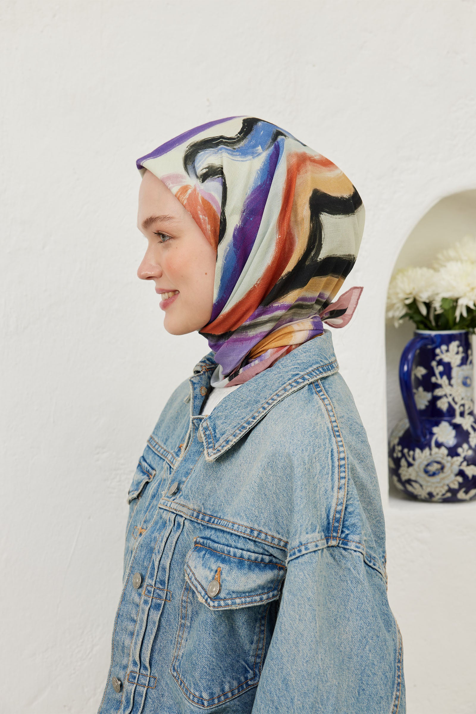 Gülkurusu Colour Waves Desen Pamuk Vual Eşarp