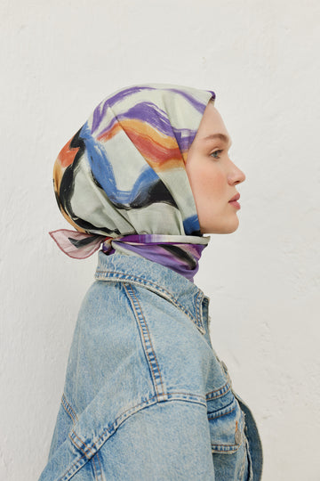 Gülkurusu Colour Waves Desen Pamuk Vual Eşarp