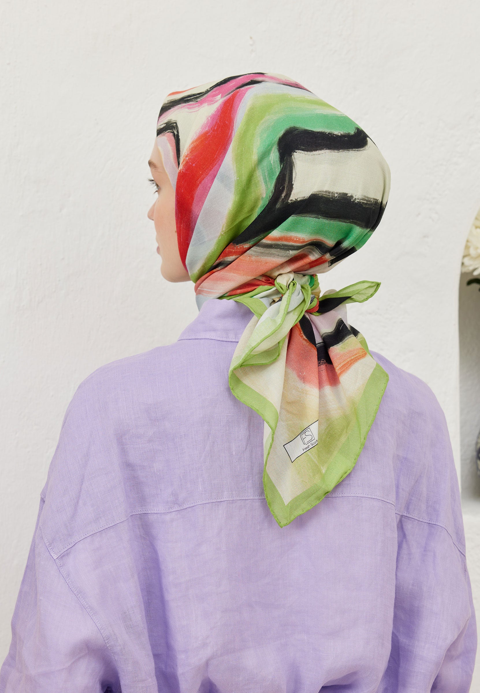 Yeşil Colour Waves Desen Pamuk Vual Eşarp
