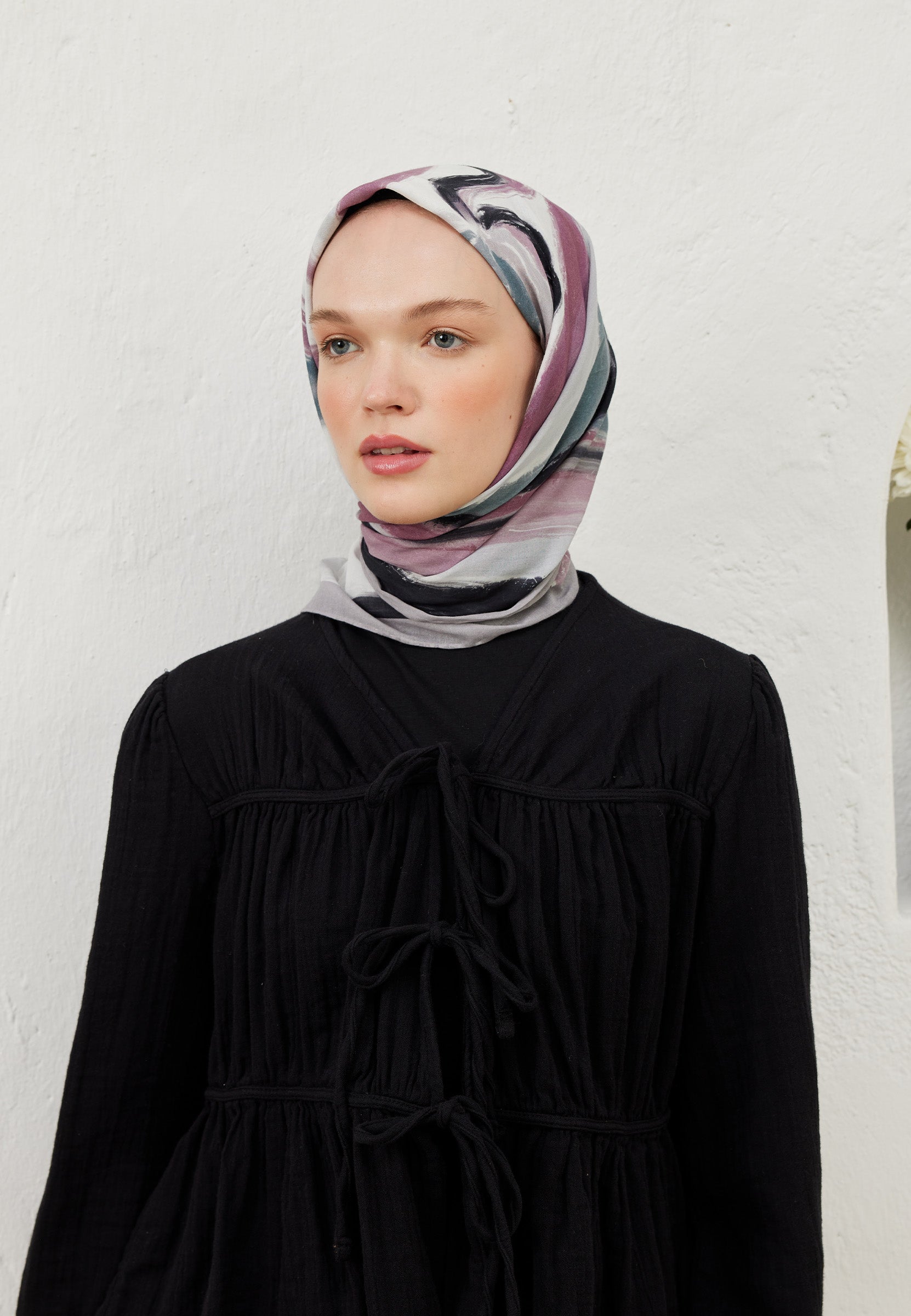 Lavanta Colour Waves Desen Pamuk Vual Eşarp