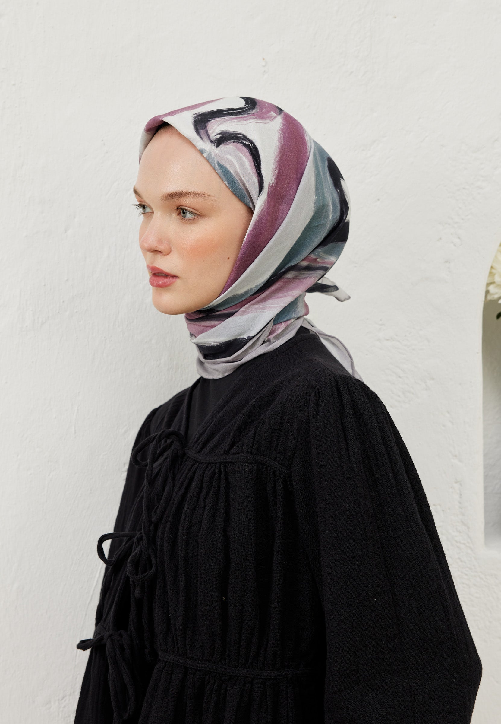 Lavanta Colour Waves Desen Pamuk Vual Eşarp