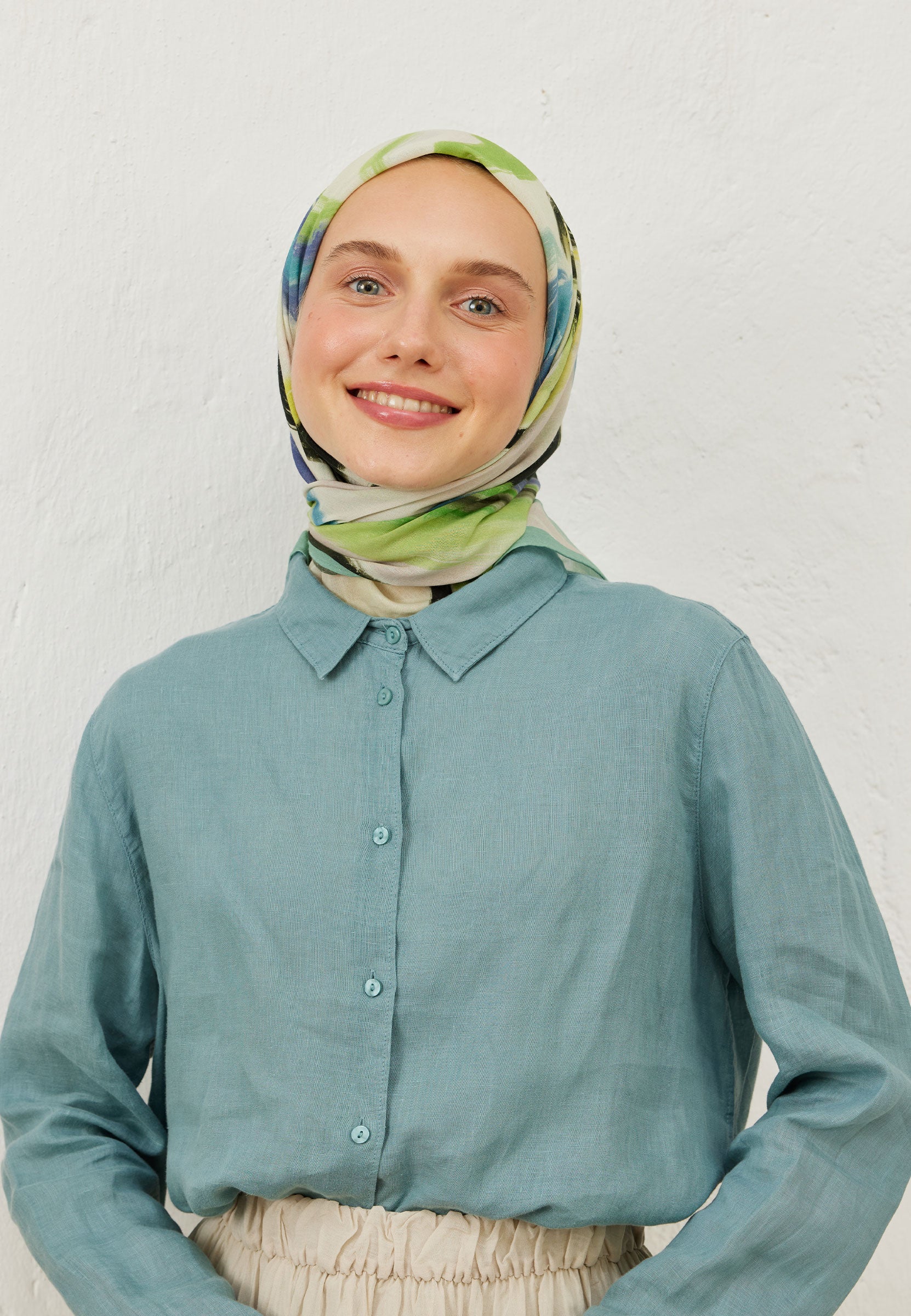 Mint Colour Waves Desen Pamuk Vual Eşarp