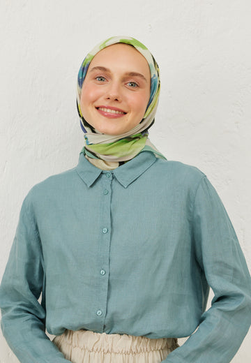 Mint Colour Waves Desen Pamuk Vual Eşarp
