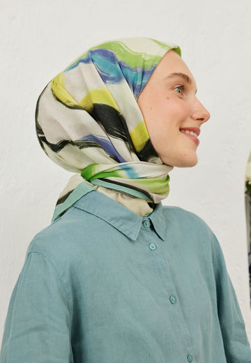 Mint Colour Waves Desen Pamuk Vual Eşarp