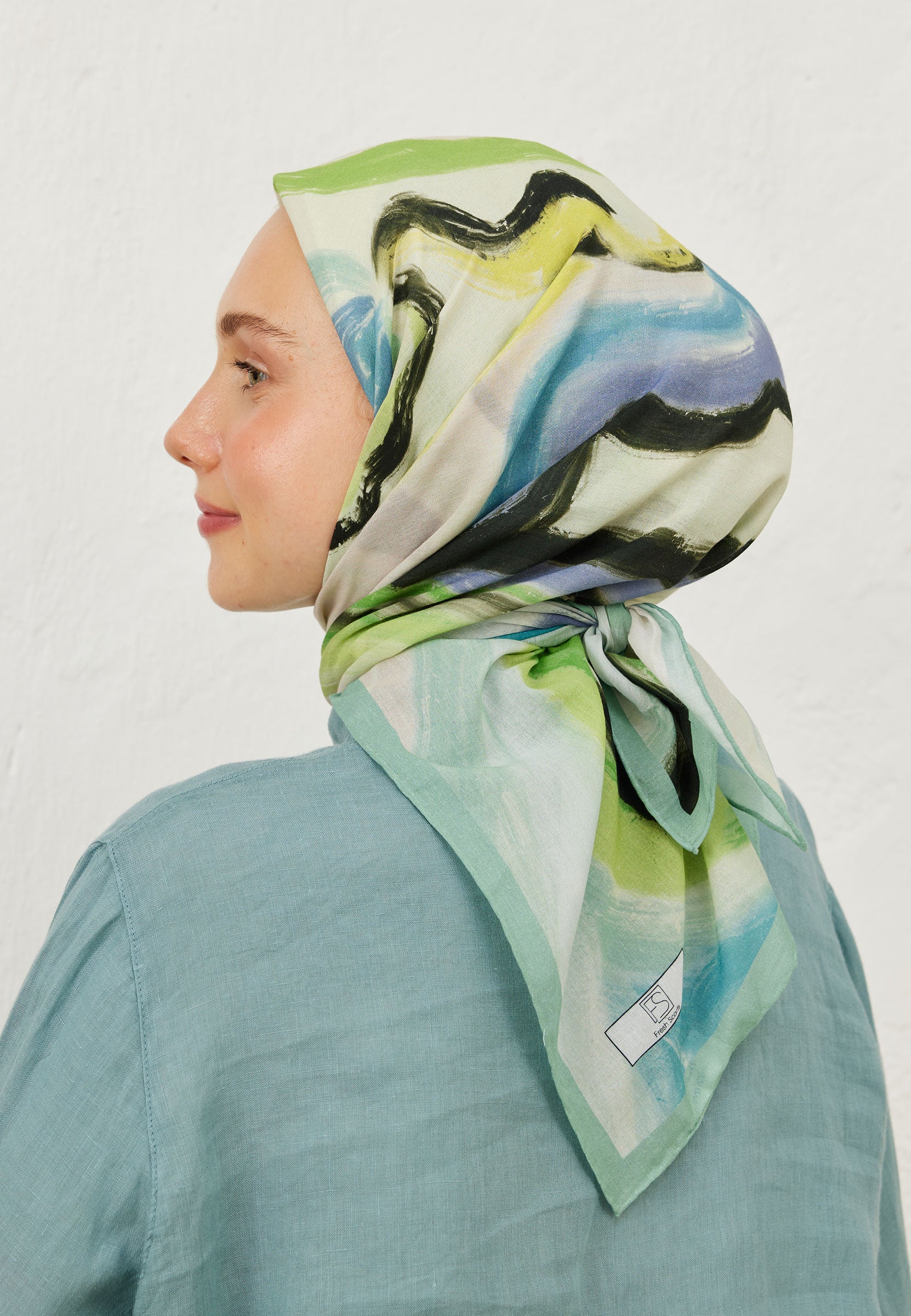 Mint Colour Waves Desen Pamuk Vual Eşarp