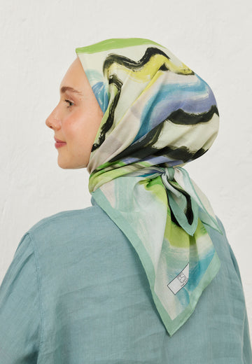 Mint Colour Waves Desen Pamuk Vual Eşarp