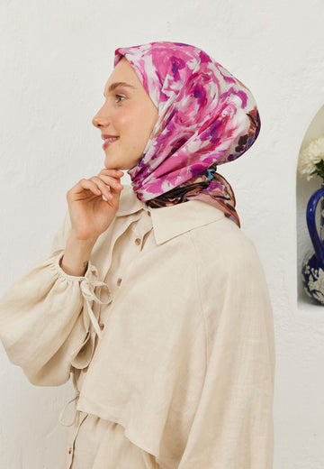 Orkide Sprıng Flora Desen Pamuk Vual Eşarp