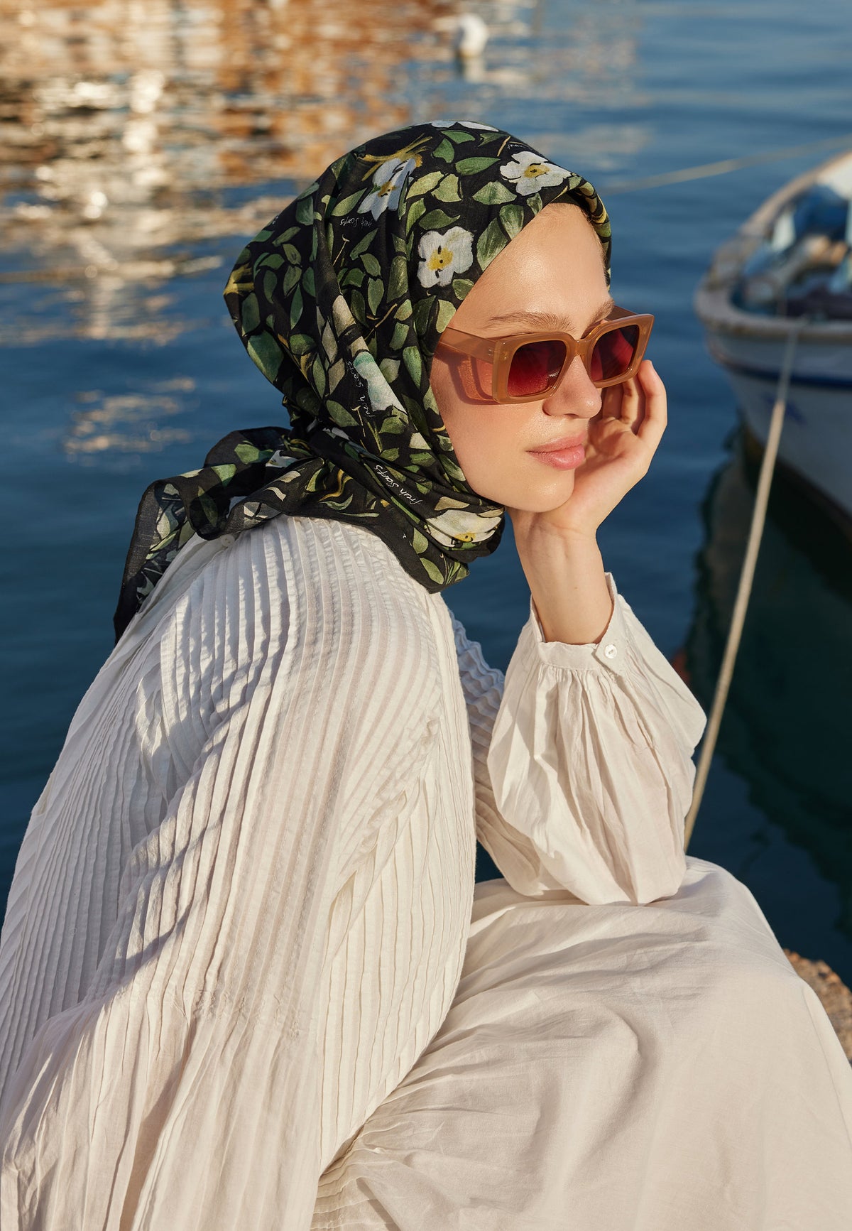 Yeşil Emma Desen Pamuk Vual Eşarp