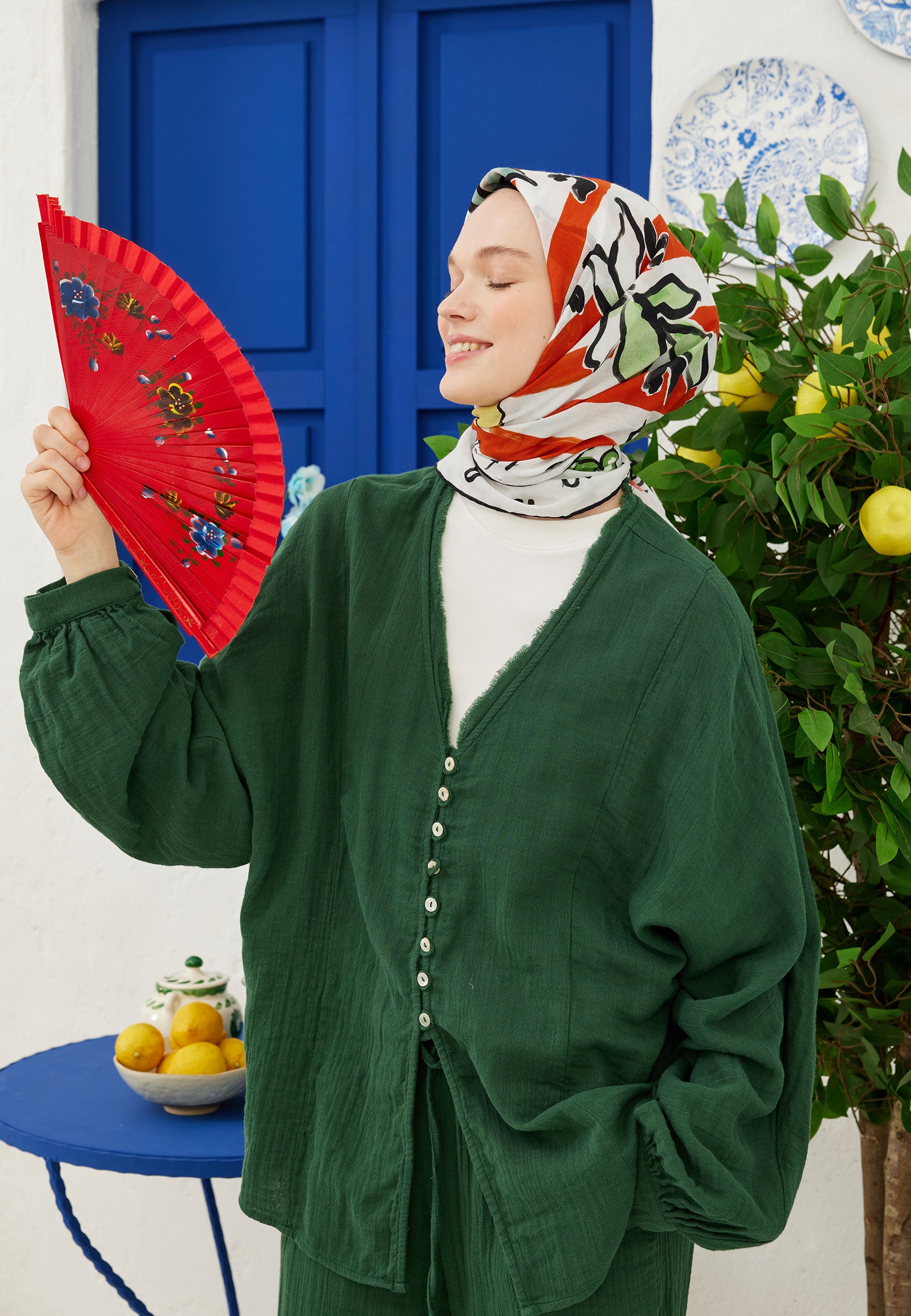 Kırmızı Lemonade Desen Pamuk Vual Eşarp