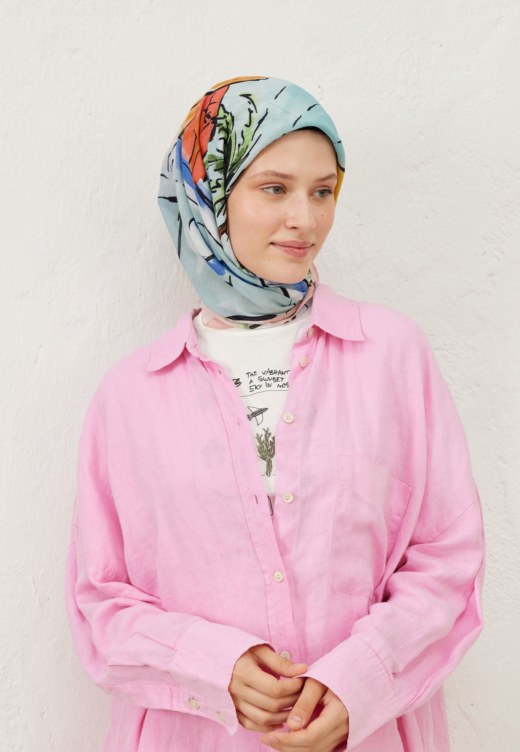 Soft Sarı Sunset Desen Pamuk Vual Eşarp