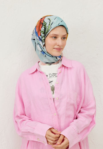 Soft Sarı Sunset Desen Pamuk Vual Eşarp