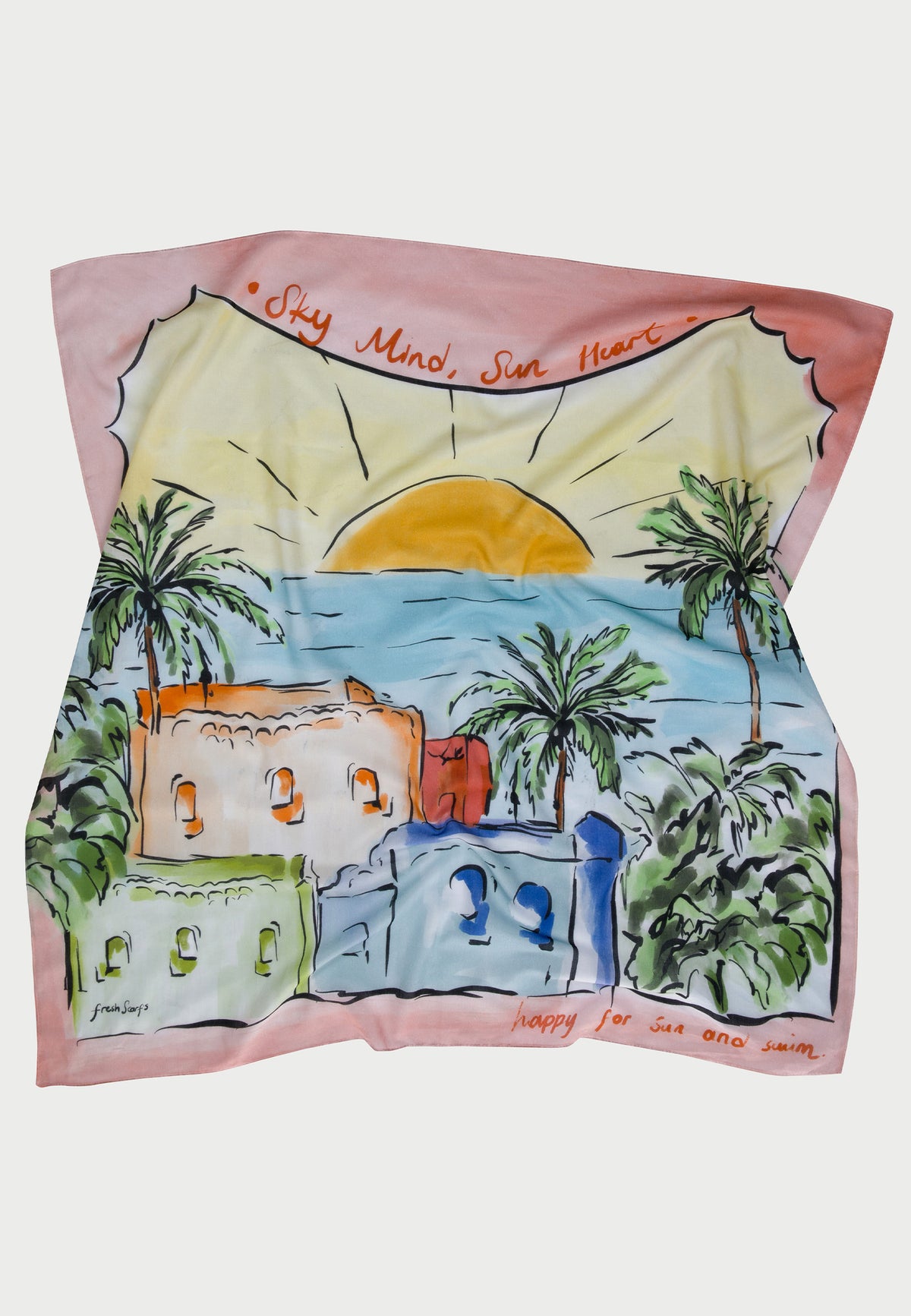 Soft Sarı Sunset Desen Pamuk Vual Eşarp