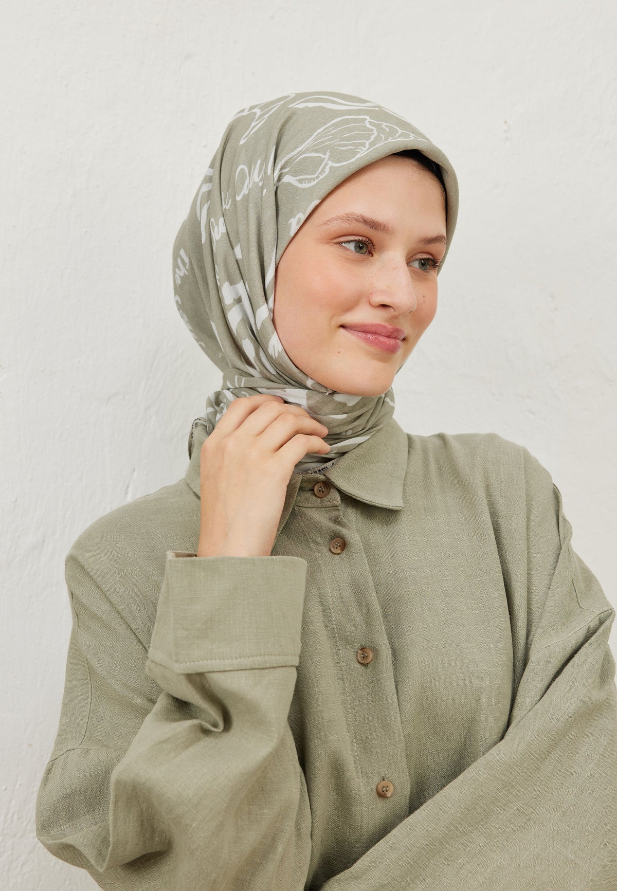 Naturel Bej Summer Vibes Desen Pamuk Vual Eşarp
