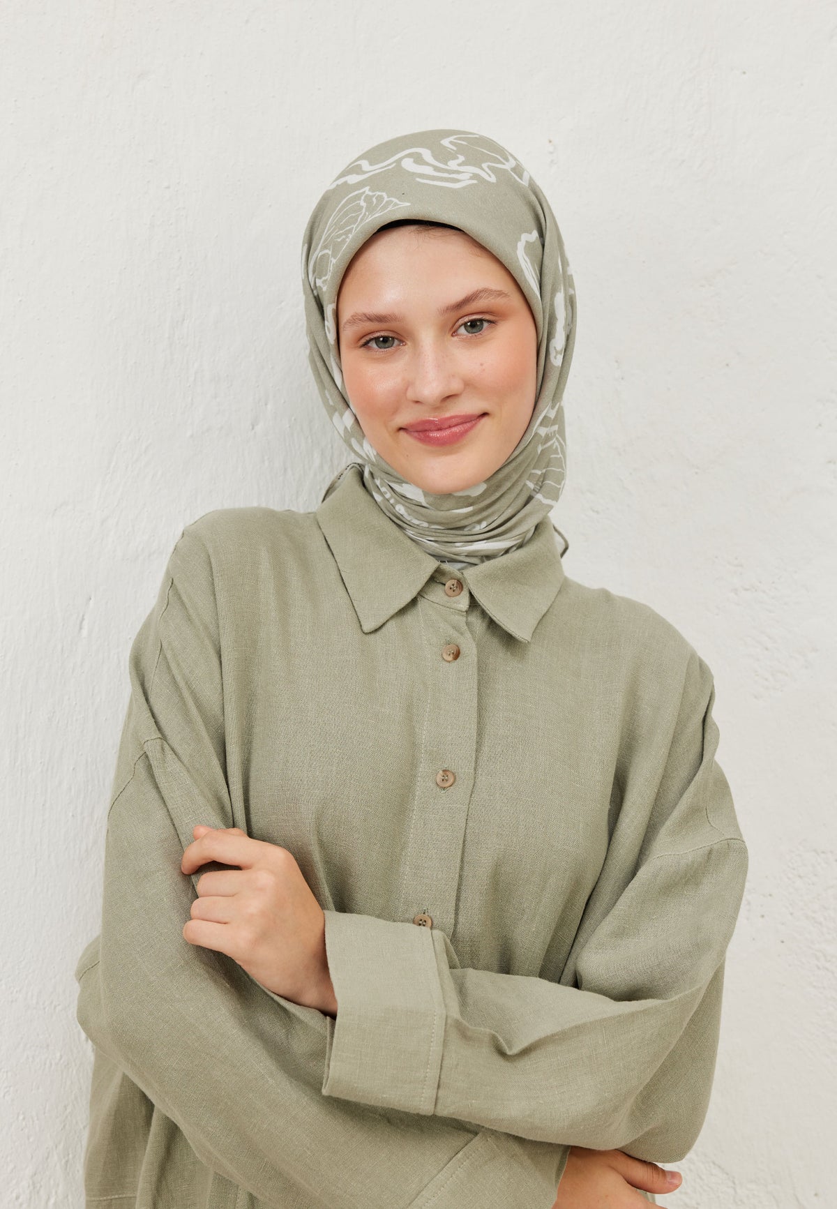 Naturel Bej Summer Vibes Desen Pamuk Vual Eşarp