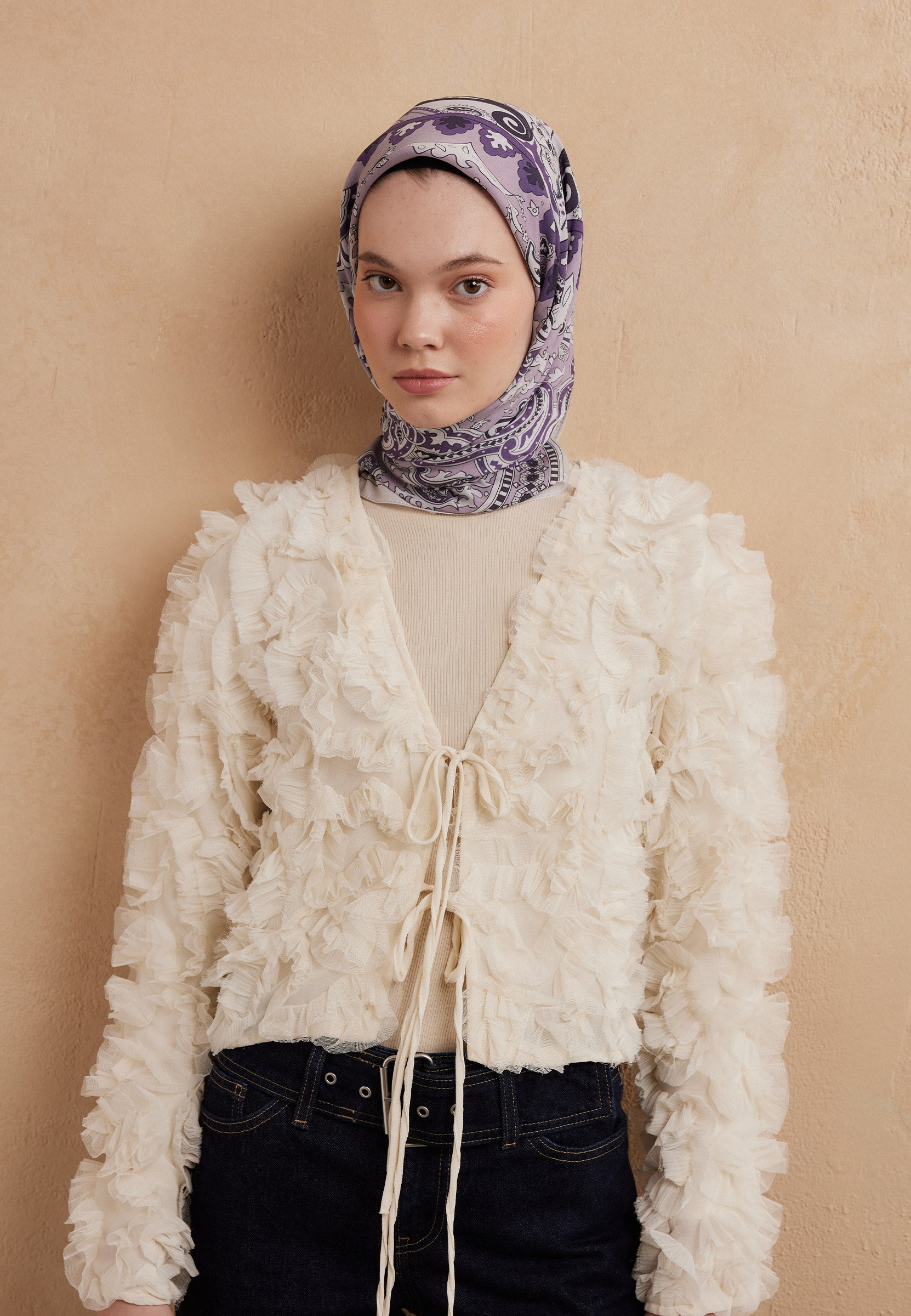 Leylak Lena Desen Pamuk İpek Eşarp