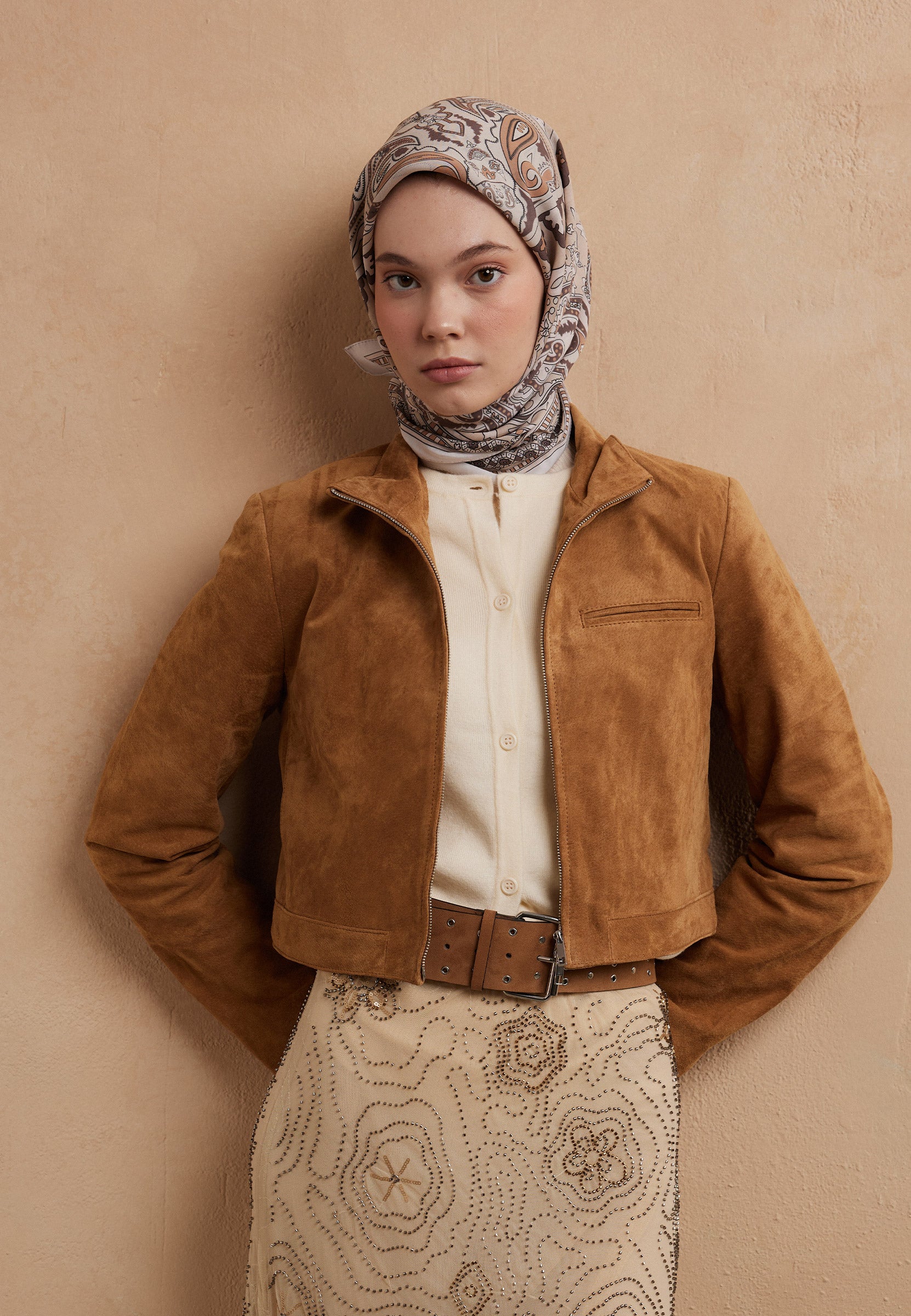 Cappuccıno Lena Desen Pamuk İpek Eşarp