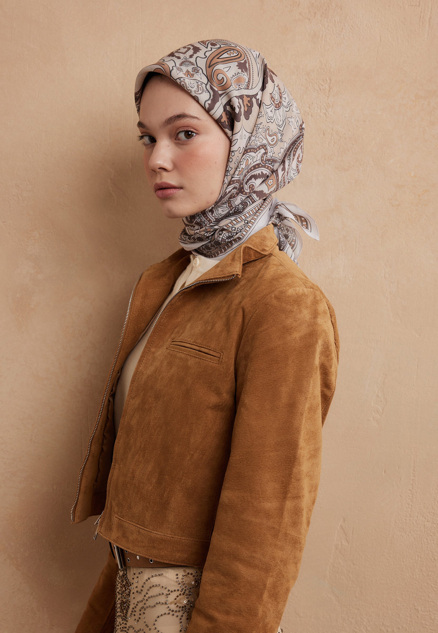 Cappuccıno Lena Desen Pamuk İpek Eşarp