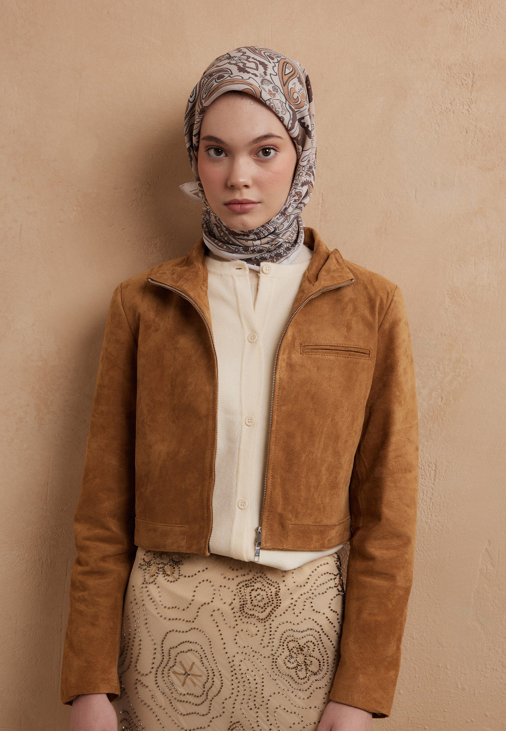Cappuccıno Lena Desen Pamuk İpek Eşarp
