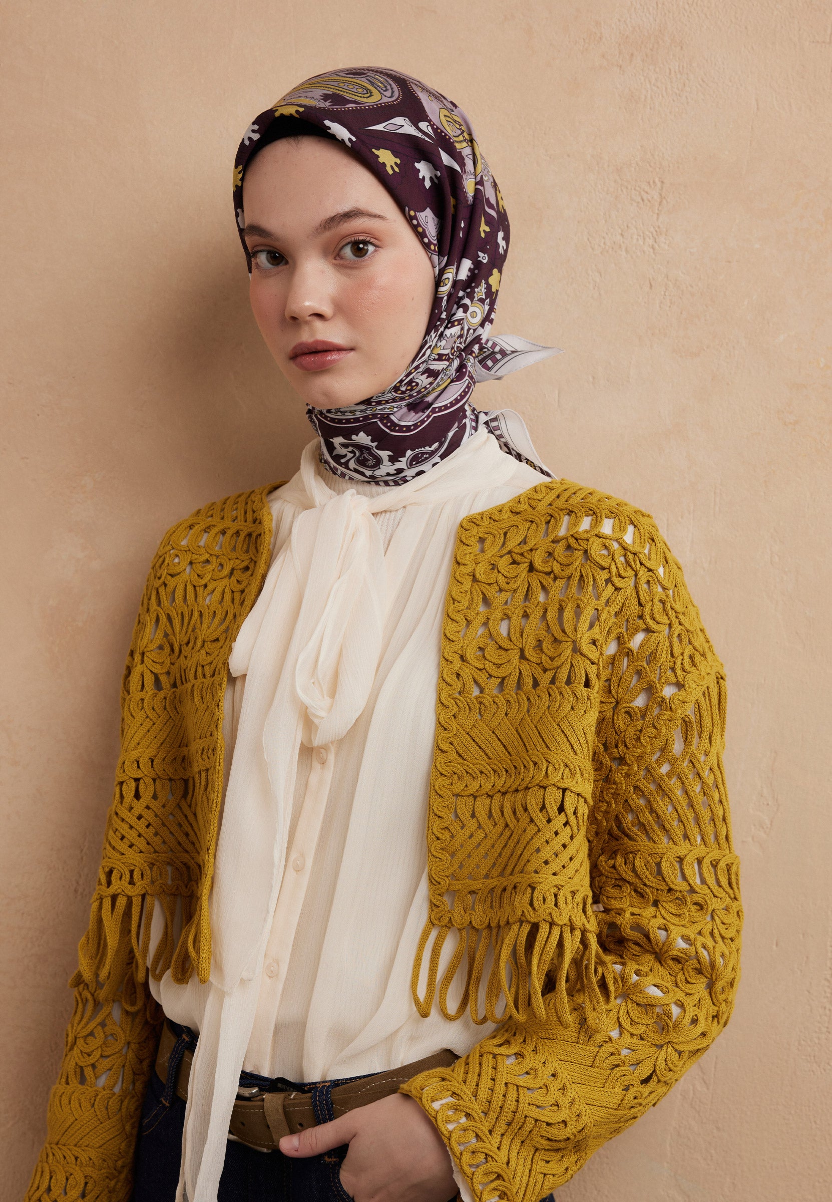 Mürdüm Lena Desen Pamuk İpek Eşarp