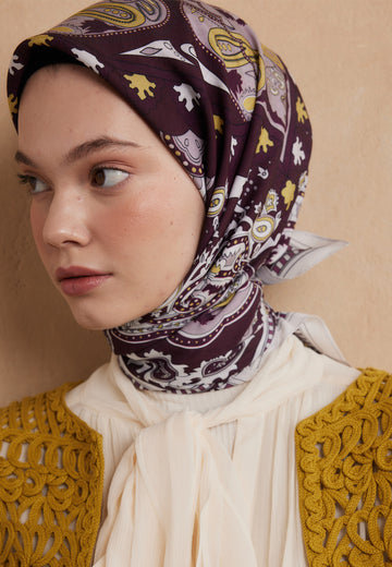 Mürdüm Lena Desen Pamuk İpek Eşarp