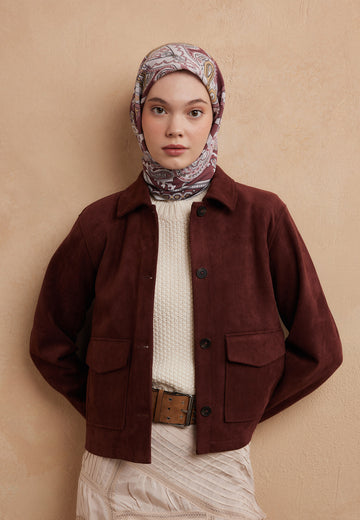 Vıntage Pembe Lena Desen Pamuk İpek Eşarp