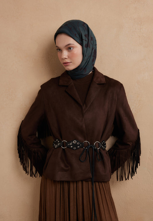 Petrol Dark Forest Desen Pamuk İpek Eşarp