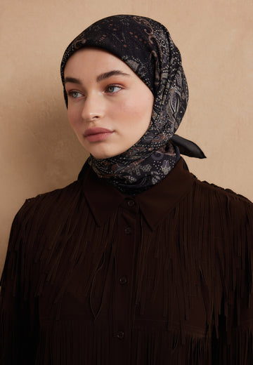 Siyah Eliza Desen Pamuk İpek Eşarp