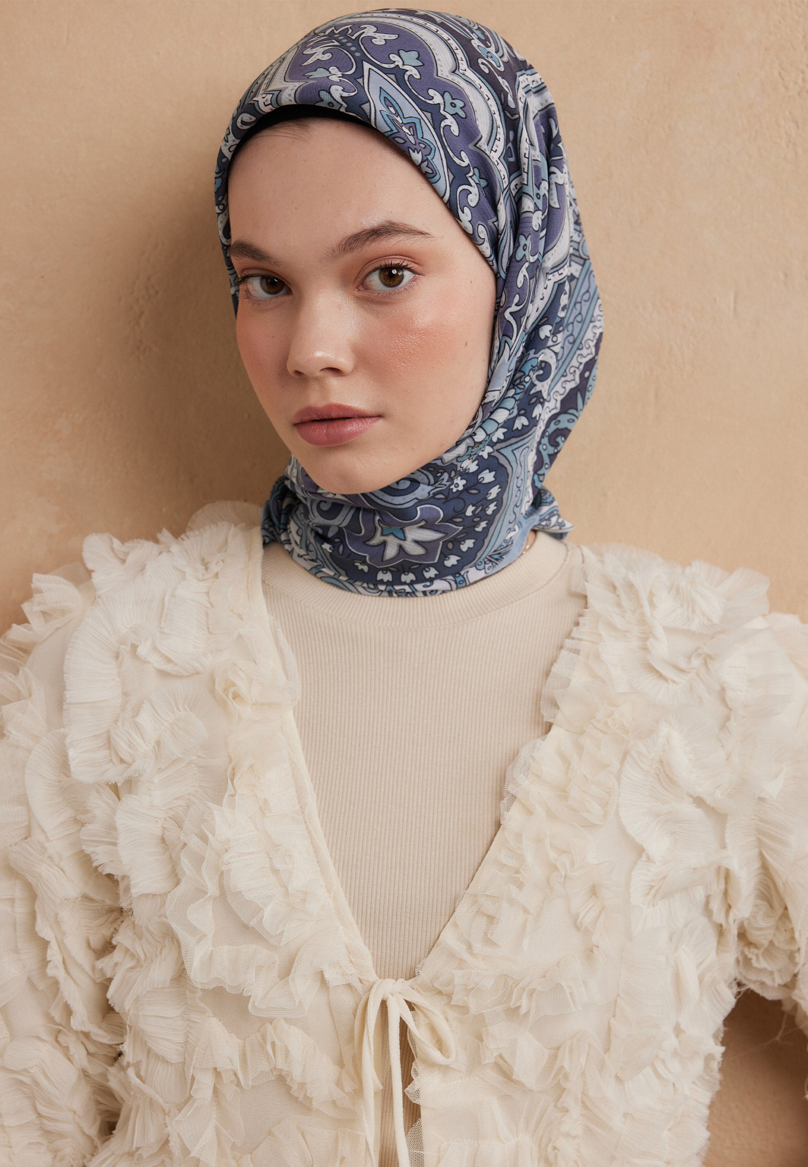 Deniz Köpüğü Etnıc Floral Desen Pamuk İpek Eşarp