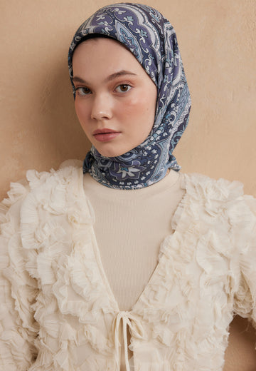 Deniz Köpüğü Etnıc Floral Desen Pamuk İpek Eşarp