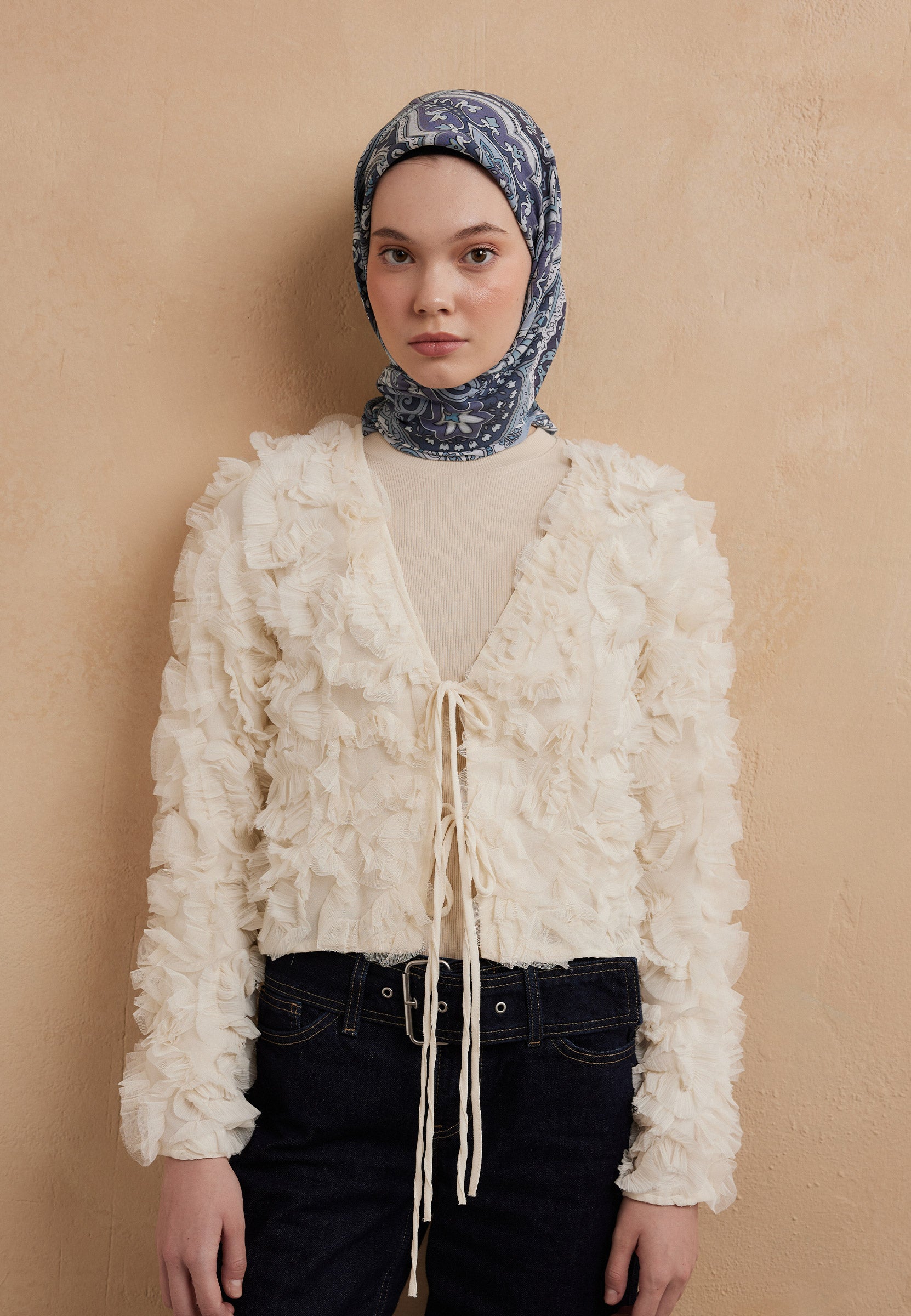 Deniz Köpüğü Etnıc Floral Desen Pamuk İpek Eşarp