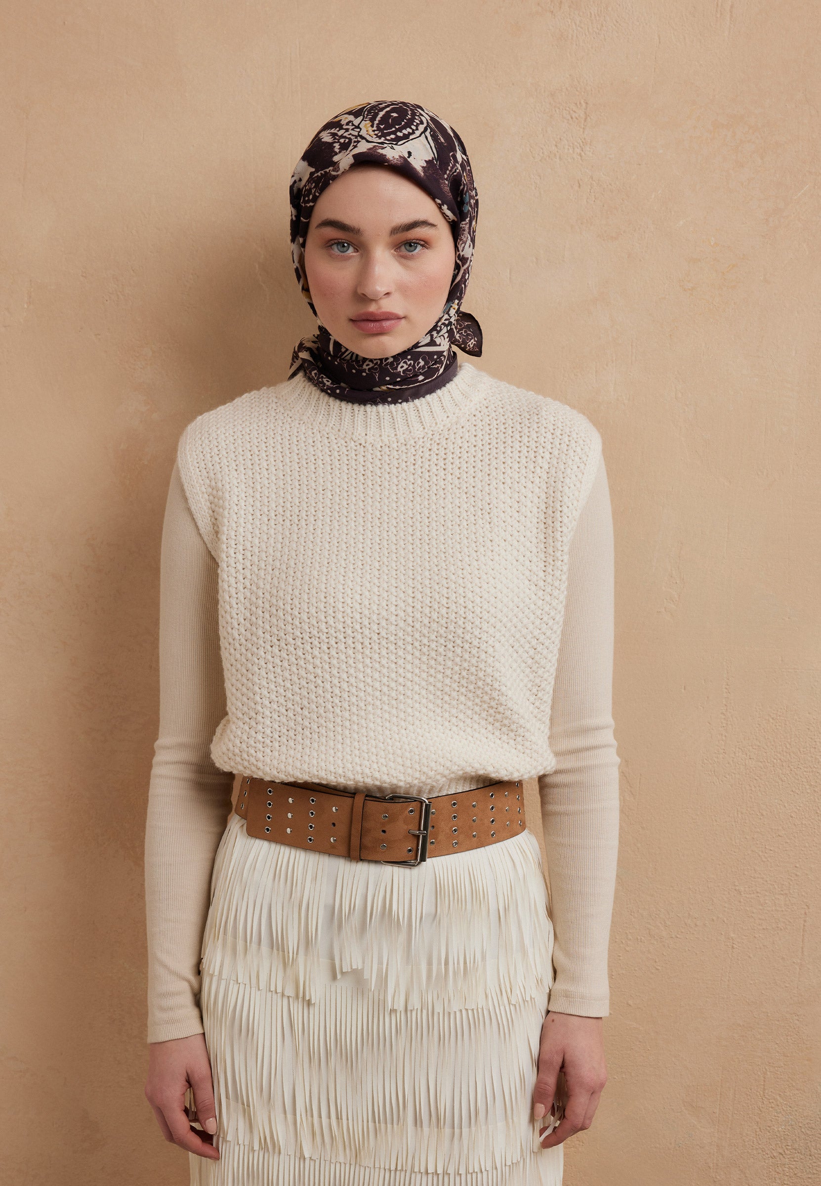 Mürdüm Floral Paısley Desen Pamuk İpek Eşarp