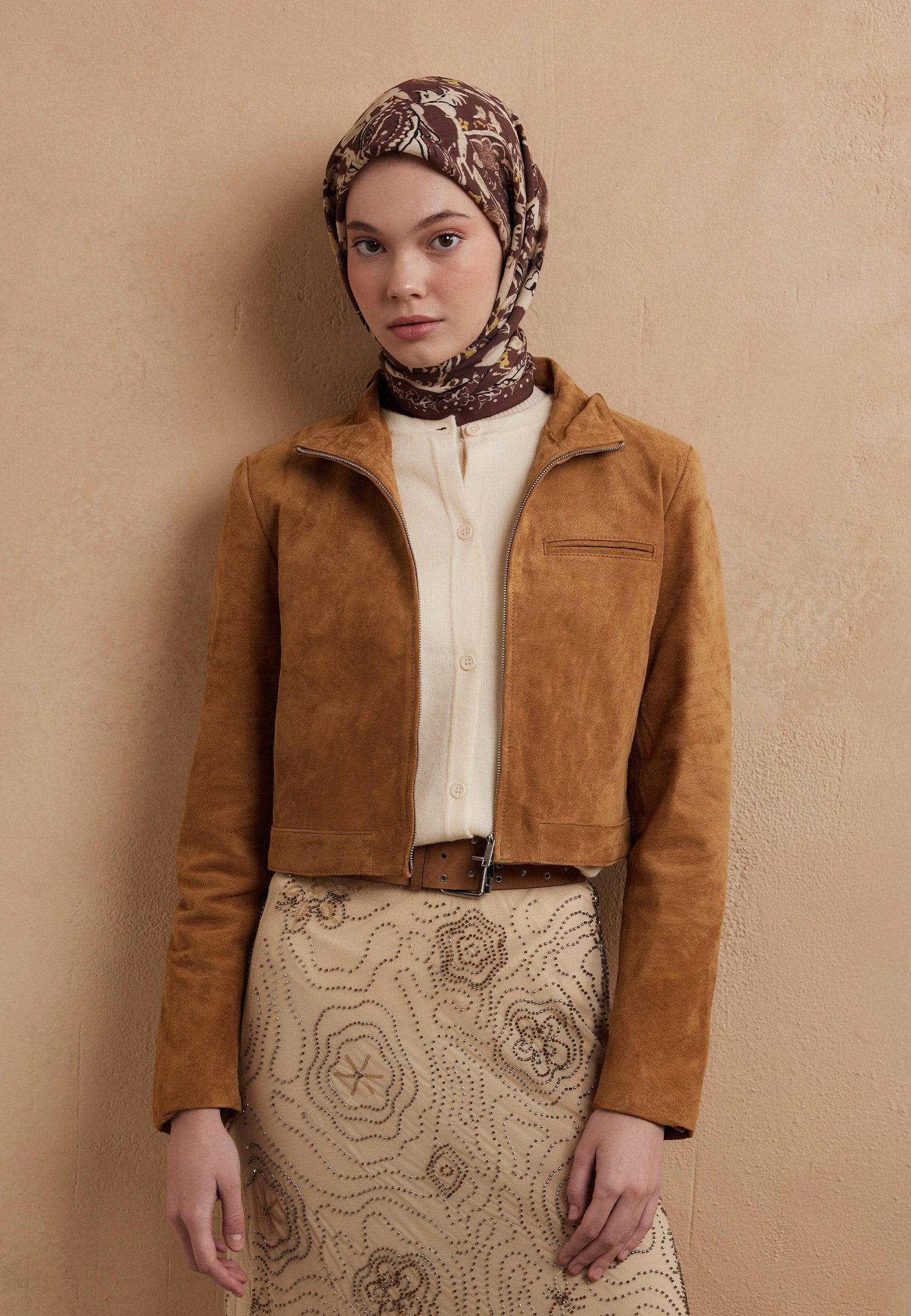 Kızıl Kahve Floral Paısley Desen Pamuk İpek Eşarp