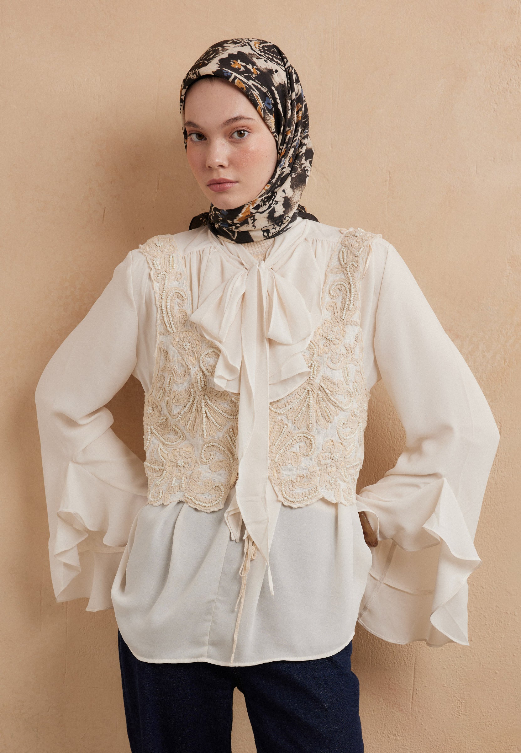 Koyu Kahve Floral Paısley Desen Pamuk İpek Eşarp