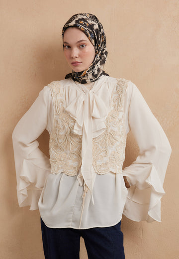 Koyu Kahve Floral Paısley Desen Pamuk İpek Eşarp