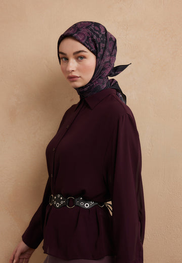 Leylak Freda Desen Pamuk İpek Eşarp