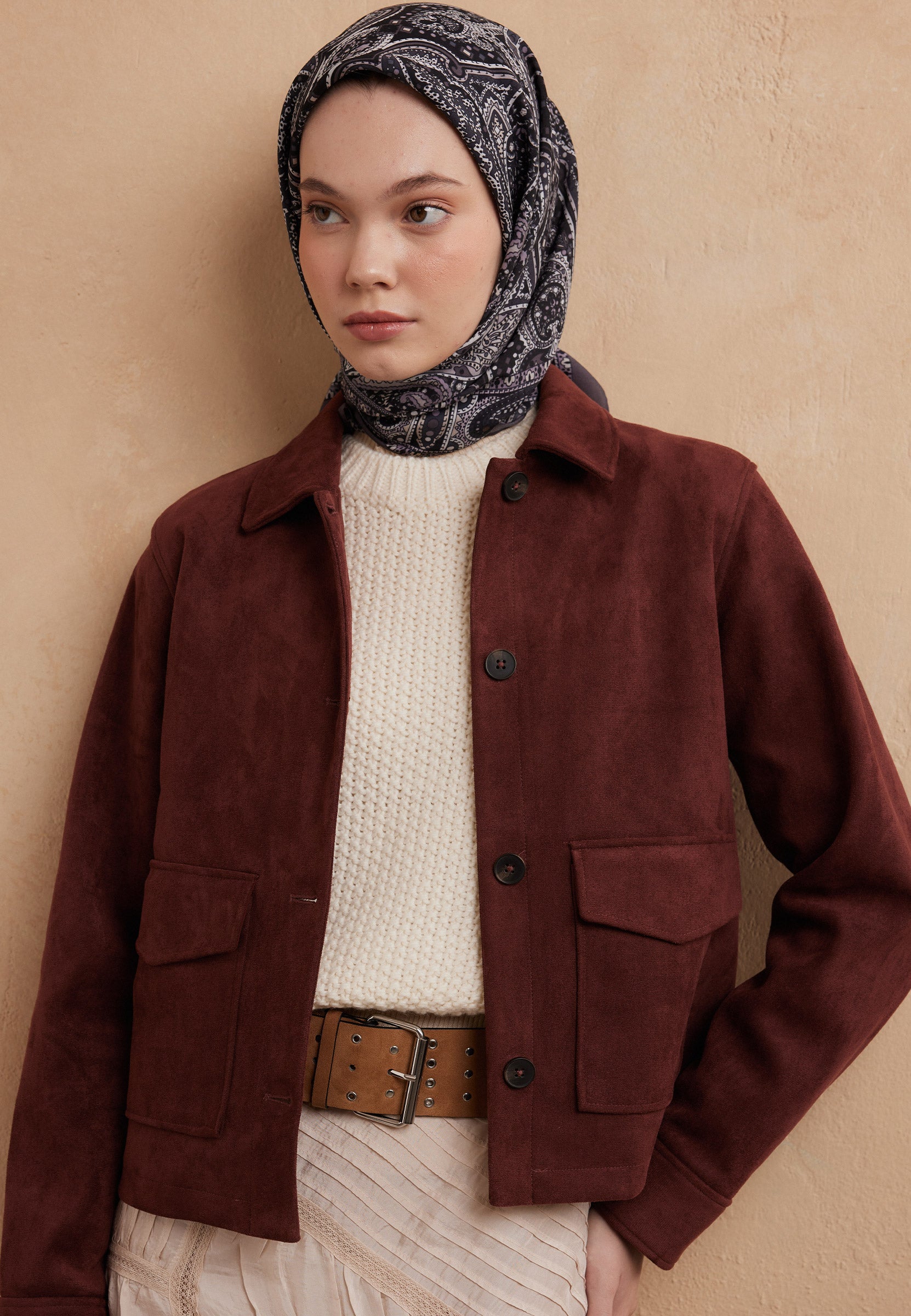 Menekşe Helene Desen Pamuk İpek Eşarp