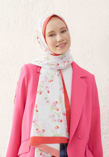 Kırmızı Prımrose Desen Şal