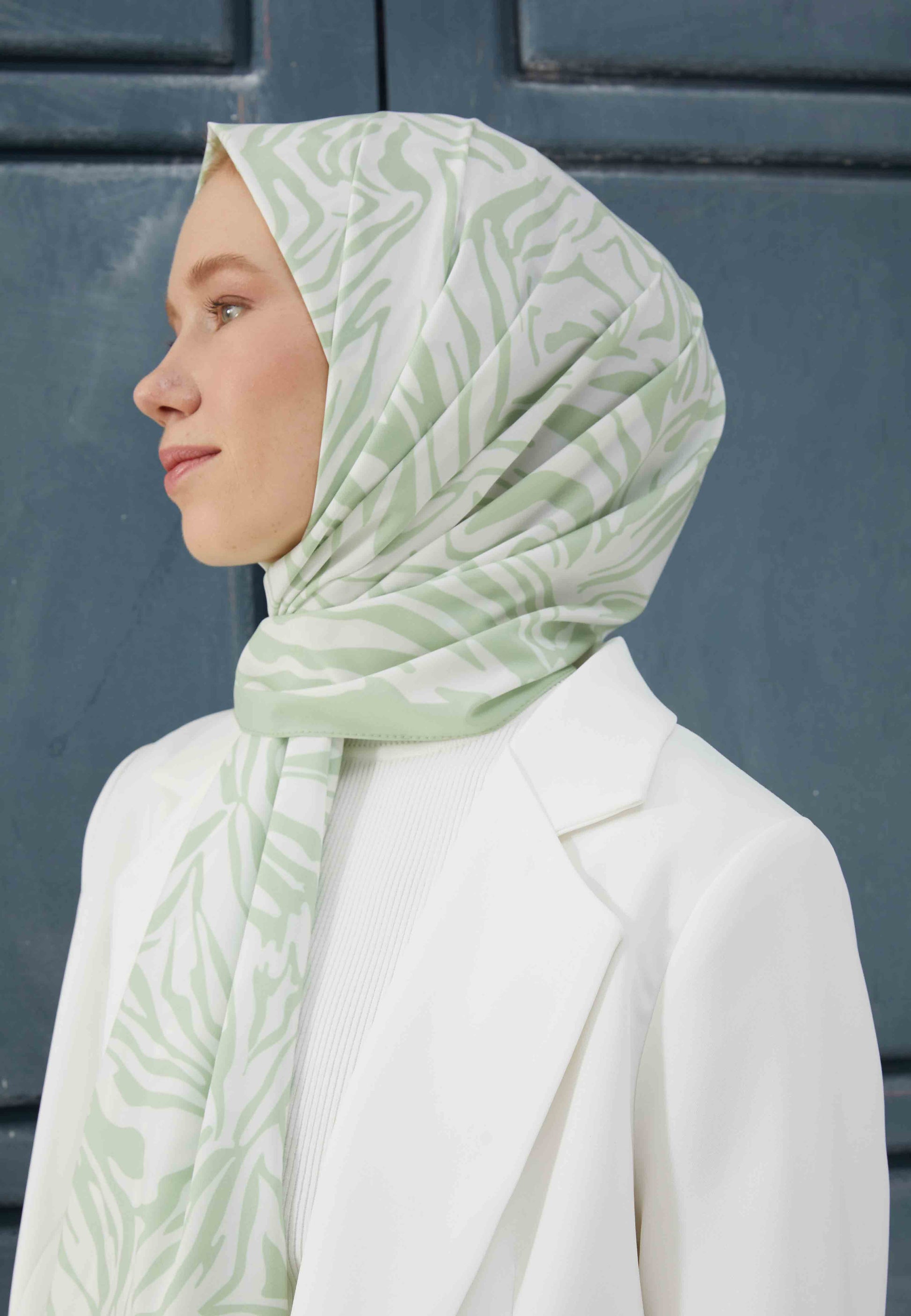 Yeşil Zebra Desen Şal