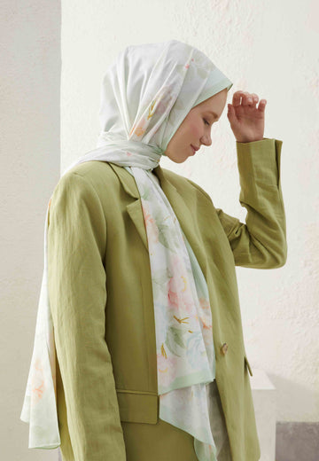 Nil Yeşili Rose Bouquet Desen Şal