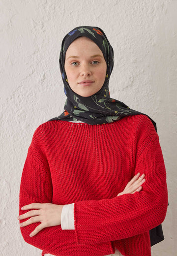 Siyah Strawberry Desen Şal