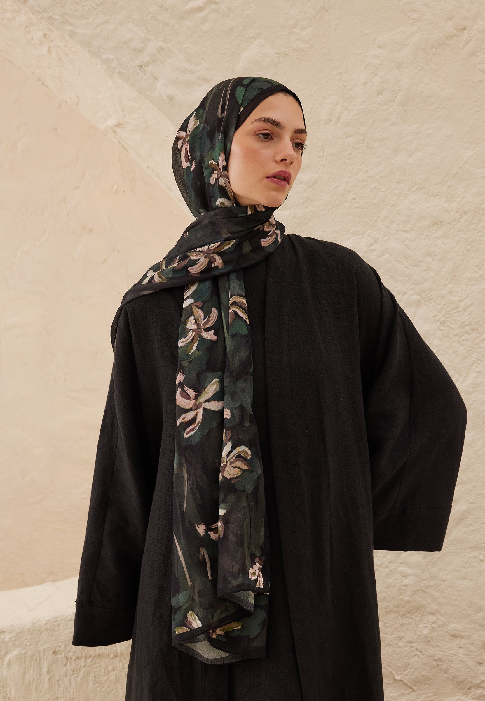 Siyah Estelle Desen Rami Şal