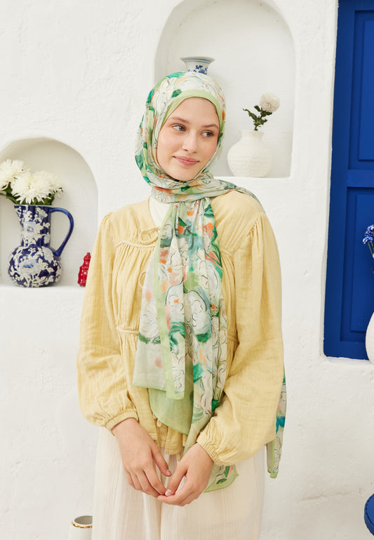 Açık Yeşil Linda Desen Rami Şal