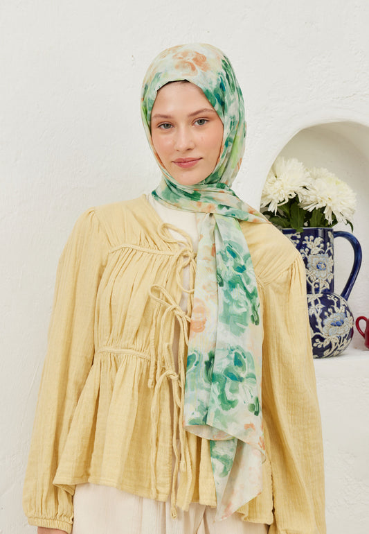 Yeşil Fiona Desen Rami Şal