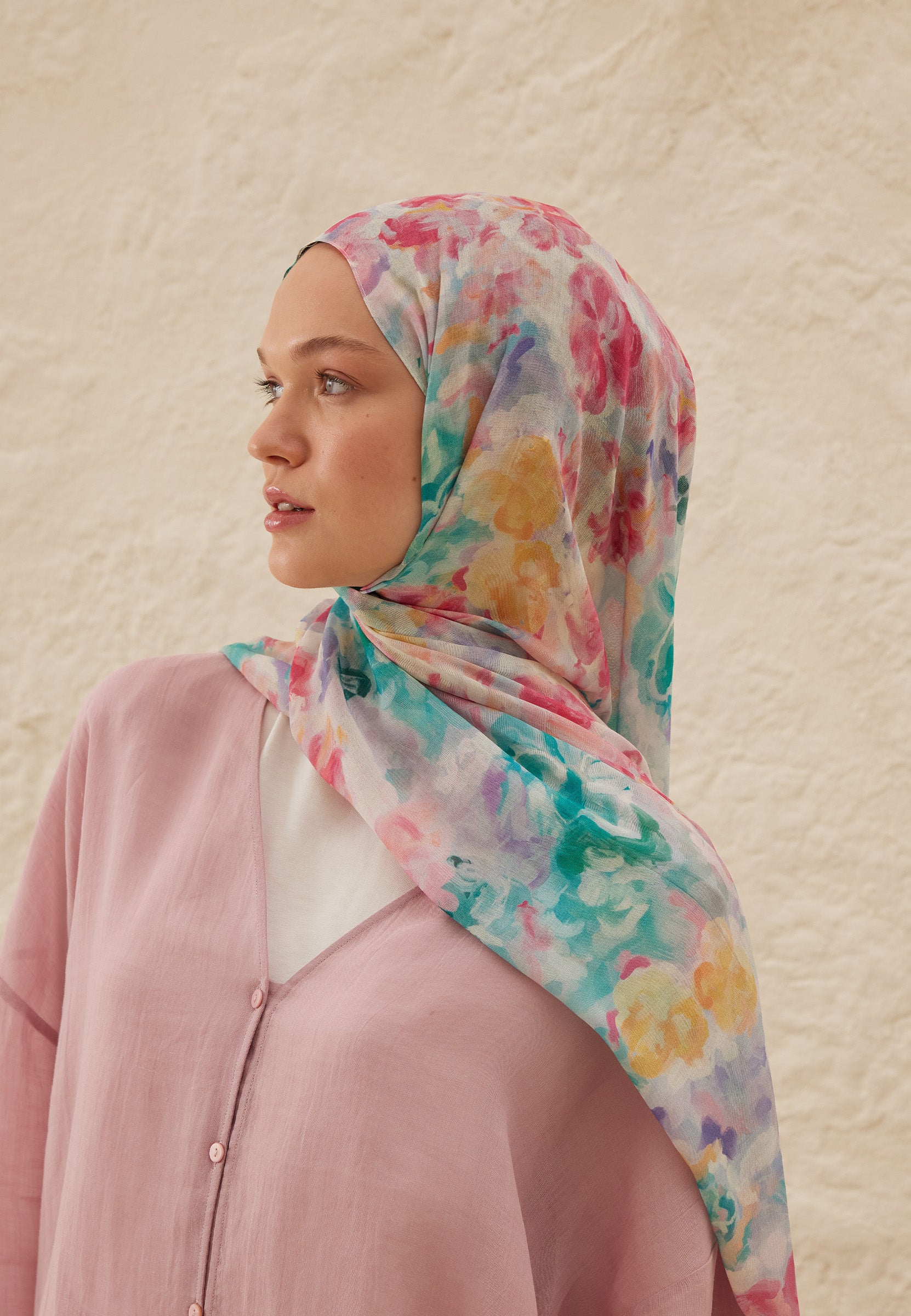 Pembe Fiona Desen Rami Şal