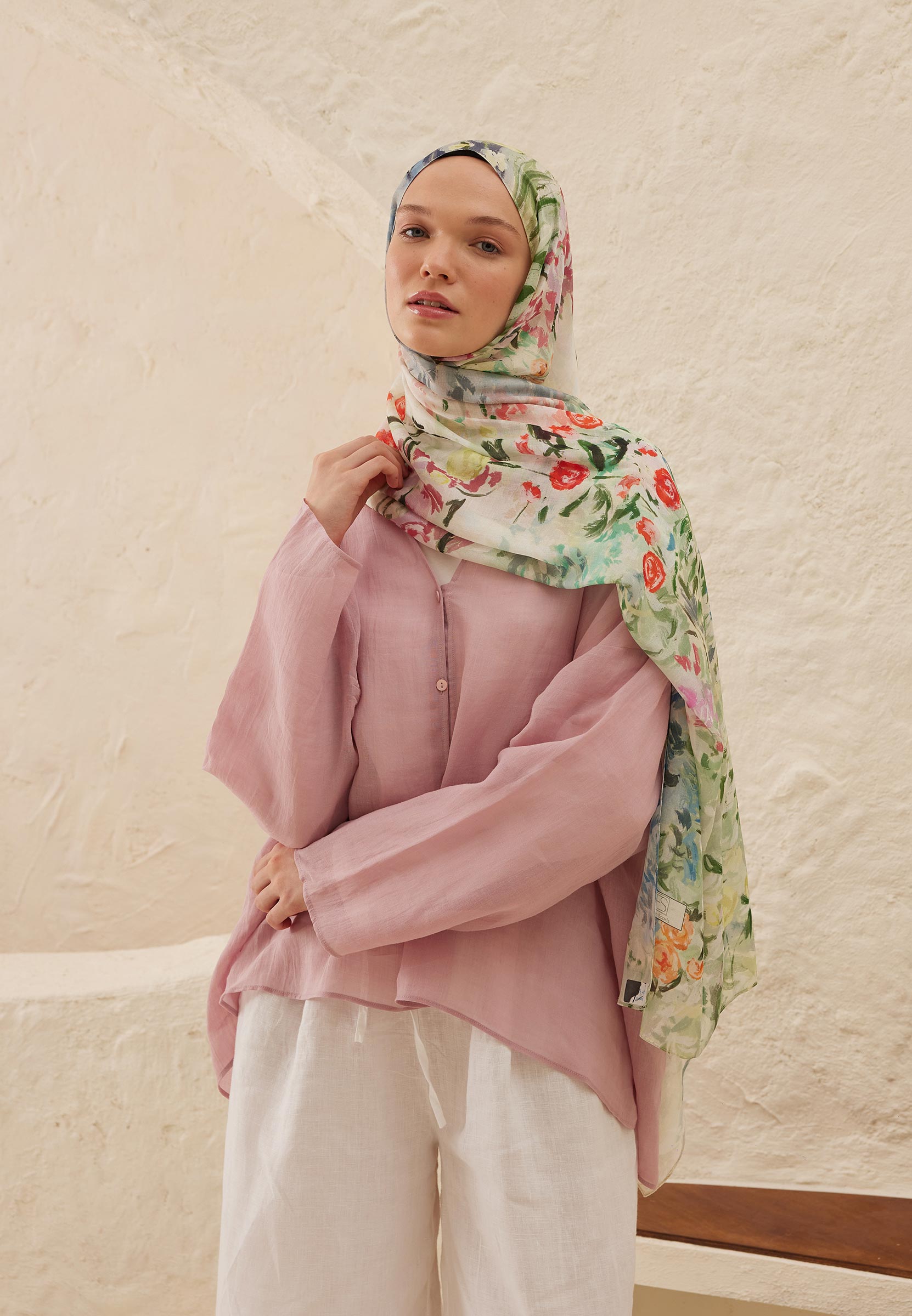 Soft Yeşil Margarit Desen Rami Şal