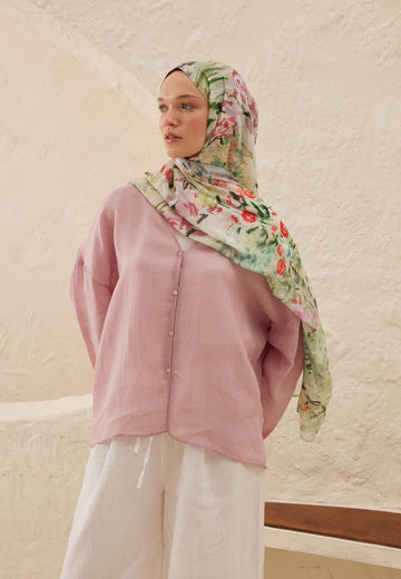 Soft Yeşil Margarit Desen Rami Şal